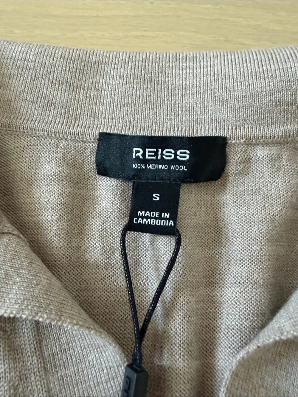 New Reiss Beige merino wool Knit Polo Shirt - Men's Short Sleeve